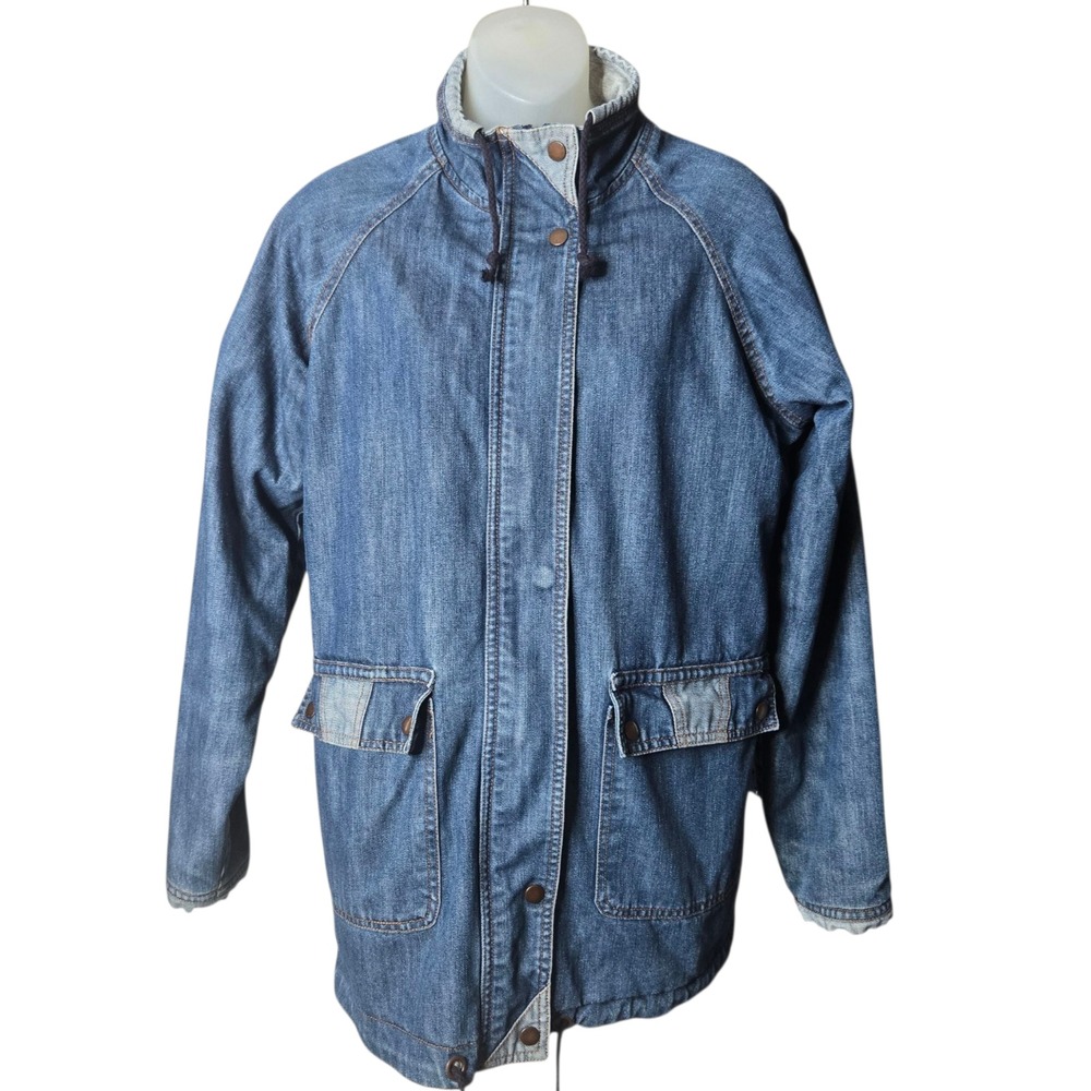 Mens Denim Utility Jacket Medium Lined Workwear Blue Rugged Trucker Style‎ Coat